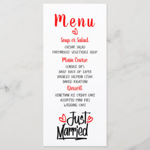 Cute Black Wedding Menu Just Married Black Red