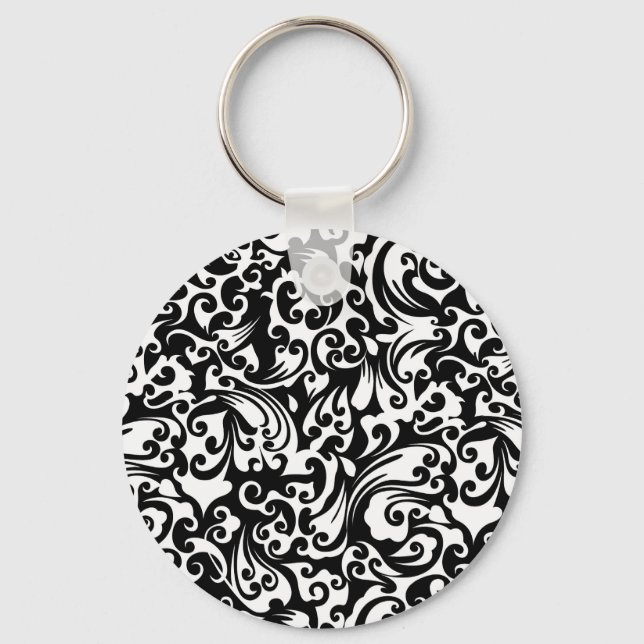 Cute black white abstract background design key ring (Front)