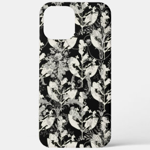 Cute black white abstract leaves patterns iPhone 12 pro max case
