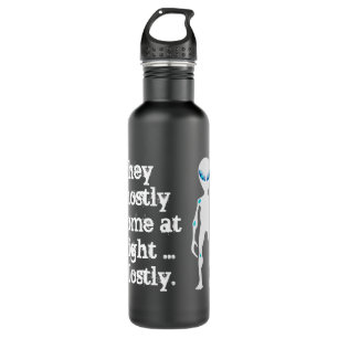 Cute black white alien quote 710 ml water bottle