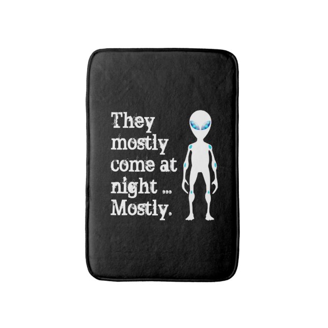 Cute black white alien quote bath mat (Front Vertical)