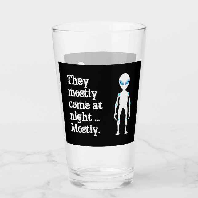 Cute black white alien quote glass (Front)