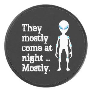 Cute black white alien quote hockey puck