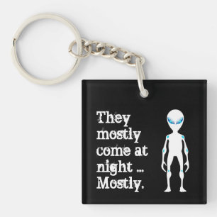 Cute black white alien quote key ring