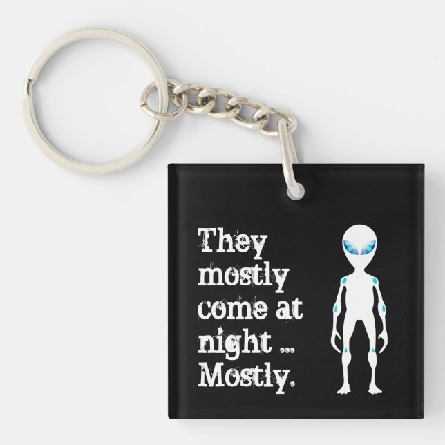 Cute black white alien quote key ring (Front)