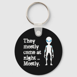 Cute black white alien quote key ring