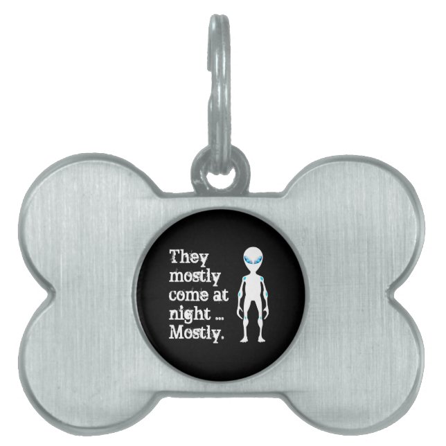 Cute black white alien quote pet ID tag (Front)