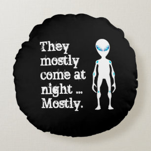 Cute black white alien quote round cushion