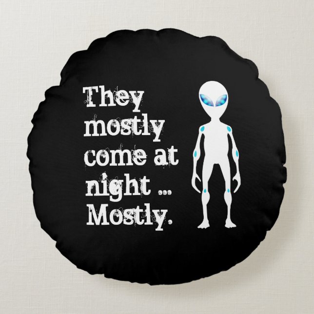 Cute black white alien quote round cushion (Front)