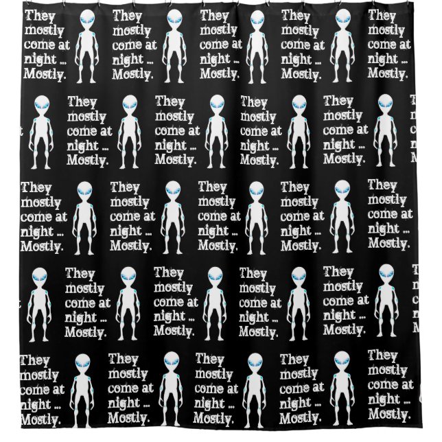 Cute black white alien quote shower curtain (Front)