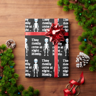 Cute black white alien quote wrapping paper