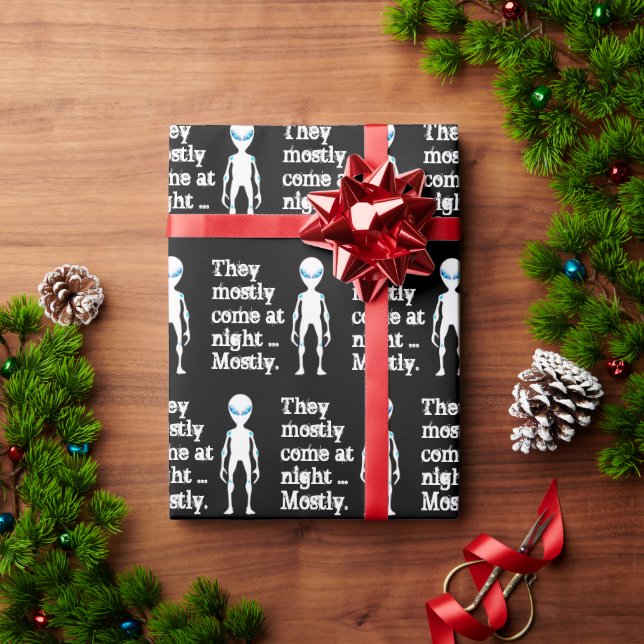 Cute black white alien quote wrapping paper (Holiday Gift)