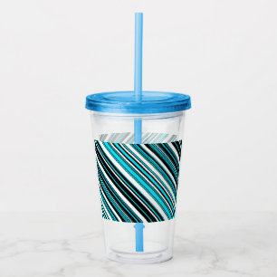 Cute black white aqua stripes acrylic tumbler