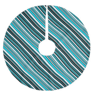 Cute black white aqua stripes brushed polyester tree skirt