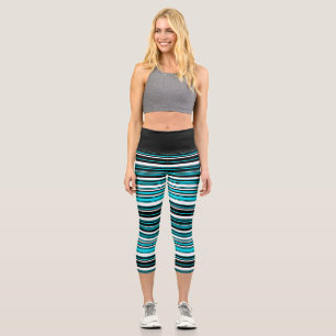 Cute black white aqua stripes capri leggings