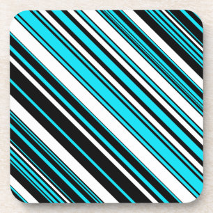 Cute black white aqua stripes Case-Mate iPhone cas Coaster