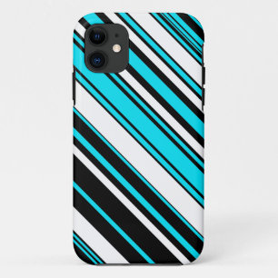 Cute black white aqua stripes iPhone 11 case