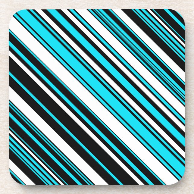 Cute black white aqua stripes coaster (Front)