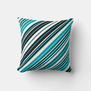Cute black white aqua stripes cushion