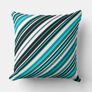 Cute black white aqua stripes cushion