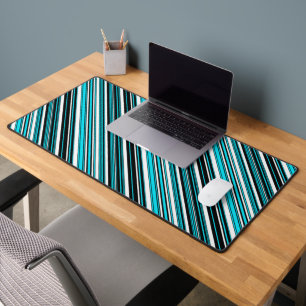 Cute black white aqua stripes desk mat