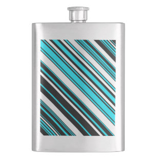 Cute black white aqua stripes hip flask