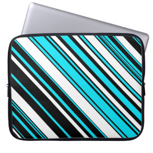 Cute black white aqua stripes laptop sleeve