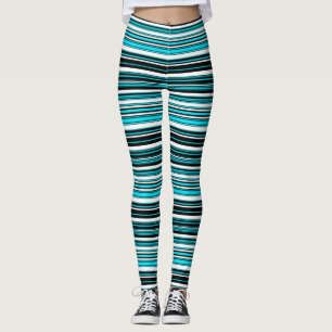 Cute black white aqua stripes leggings
