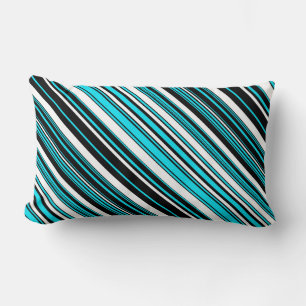 Cute black white aqua stripes lumbar cushion
