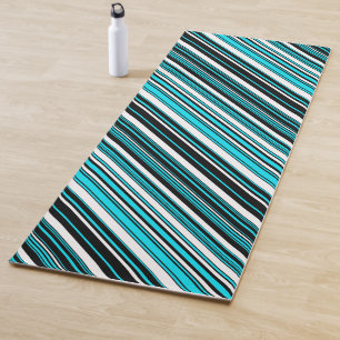 Cute black white aqua stripes yoga mat