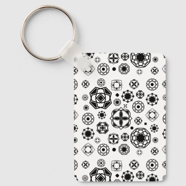 Cute black white arabesque decorative pattern key ring (Front)