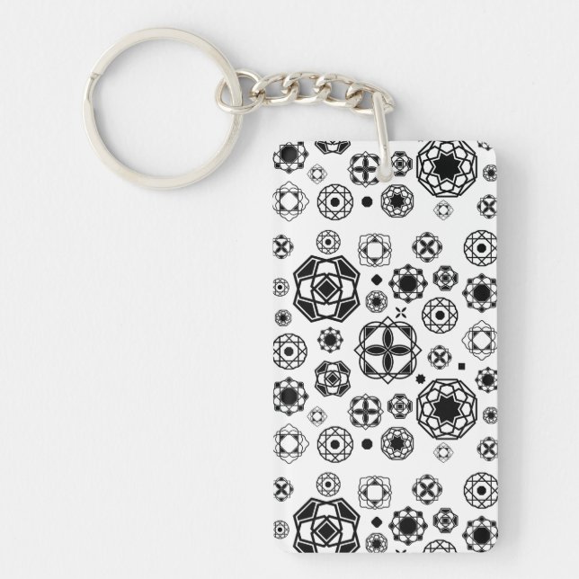Cute black white arabesque decorative pattern key ring (Front)