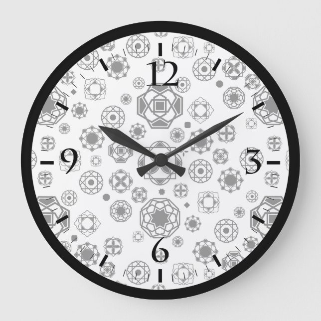 Cute black white arabesque decorative pattern large clock (Front)