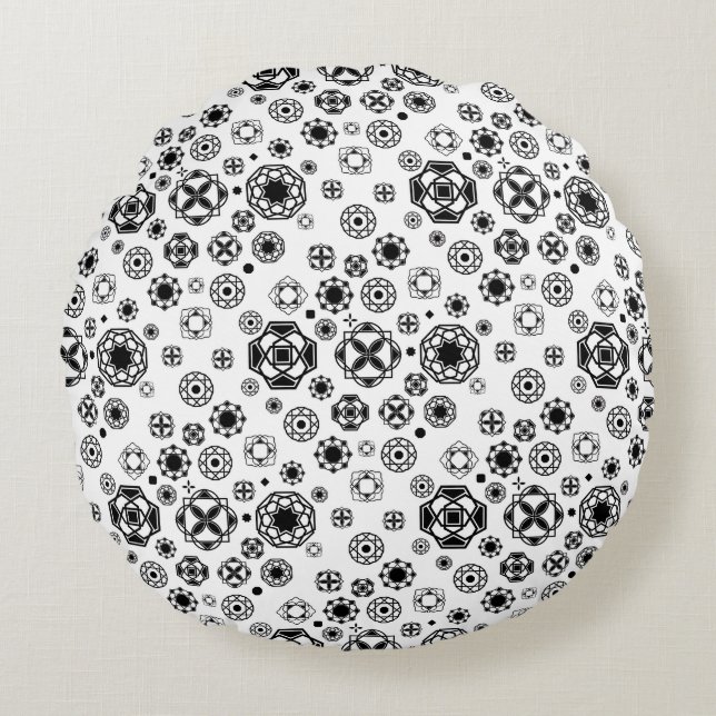 Cute black white arabesque decorative pattern round cushion (Front)