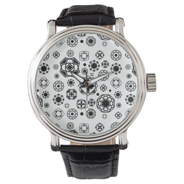 Cute black white arabesque decorative pattern watch (Front)