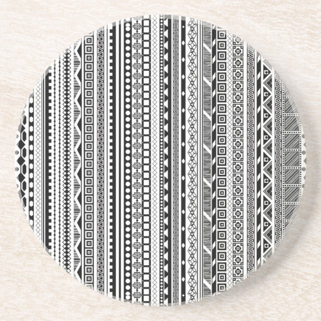 Cute black white aztec patterns design coaster (Front)