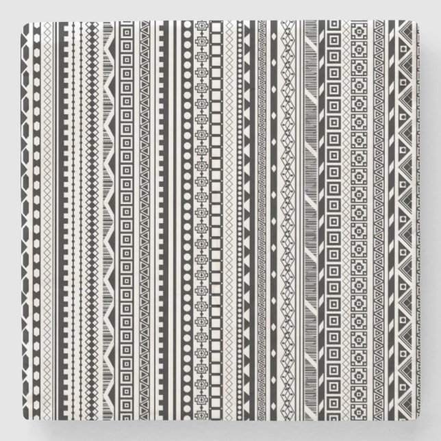 Cute black white aztec patterns design stone coaster (Front)