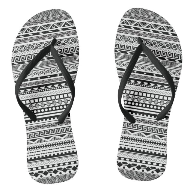 Cute black white aztec patterns design thongs (Footbed)