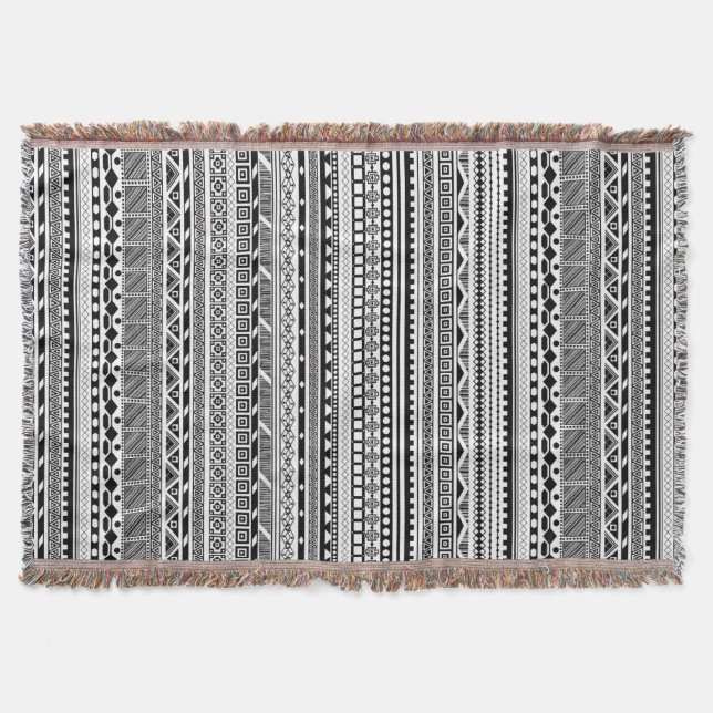 Cute black white aztec patterns design throw blanket (Front)