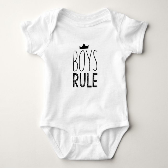 Cute black white baby onsie - boys rule quote baby bodysuit (Front)