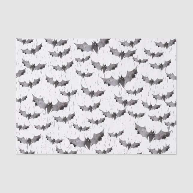 Cute Black & White Bats Spooky Halloween Tissue Paper (Front)