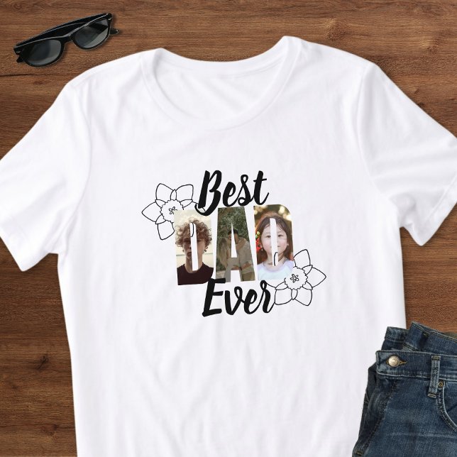 Cute Black & White Best Dad Ever Photo Collage T-Shirt (Creator Uploaded)