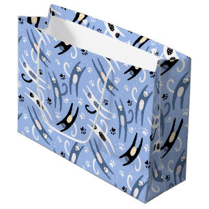 Cute Black White Blue Cartoon Cat Pattern Large Gift Bag