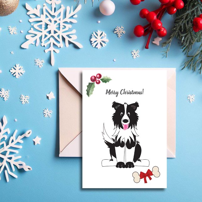 Cute Black White Border Collie Dog Customisable Holiday Card (Creator Uploaded)