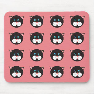 Cute Black White Cat Face Patterned Mouse Pad