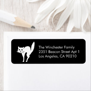Cute black white cat Halloween funny address Return Address Label