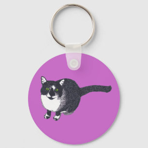 Cute Black White Cat in Pointillism Keychains