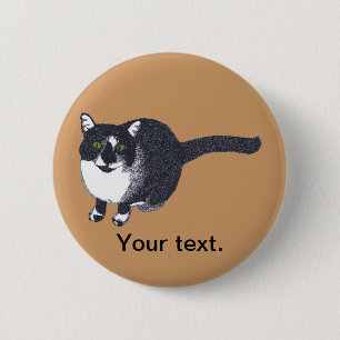 Cute Black White Cat Pointillism Your Text Buttons