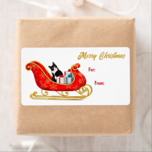 Cute Black White Cat Sleigh Gift Tag