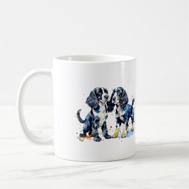 Cute Black White Cocker Spaniel puppies dog lovers Coffee Mug (Left)